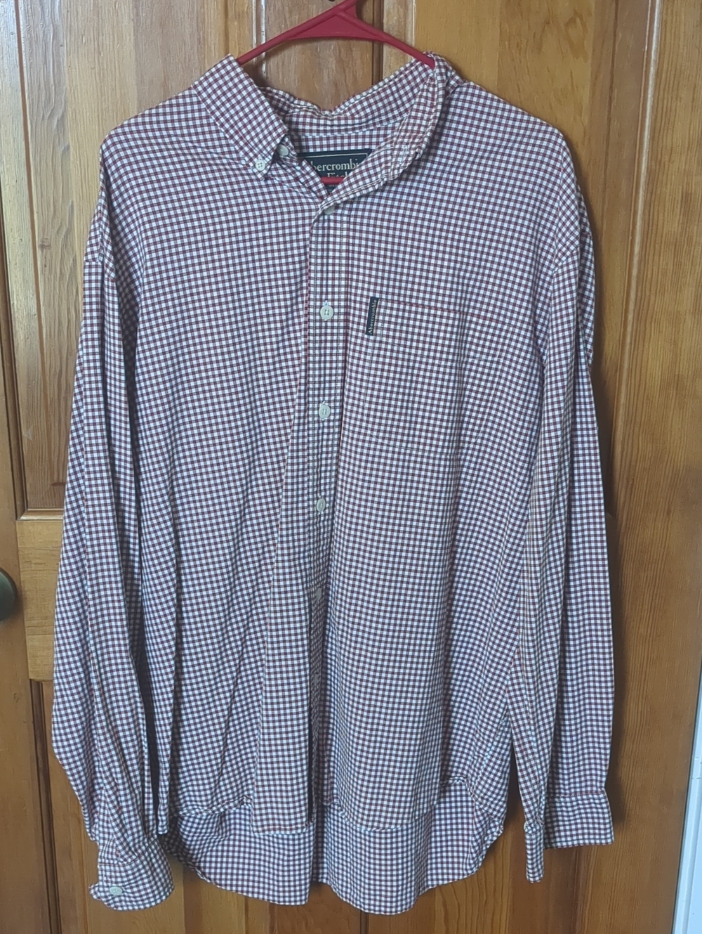 Abercrombie & Fitch Men's Red and White Gingham Shirt Jacket